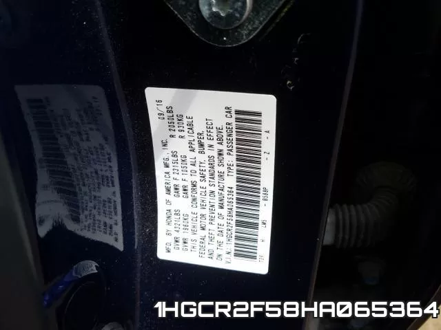1HGCR2F58HA065364 фото 2