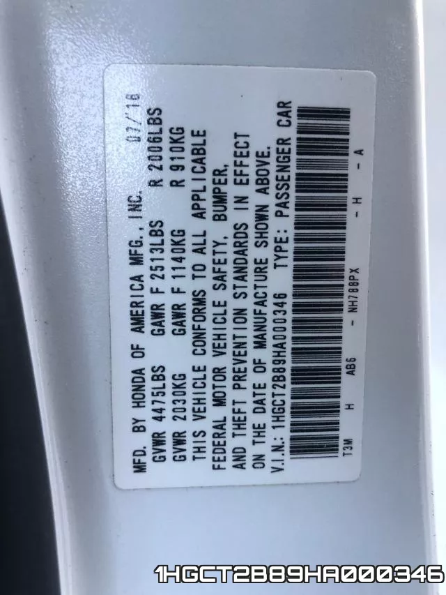 1HGCT2B89HA000346 фото 2