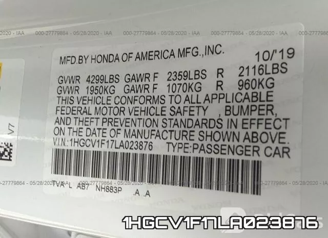 1HGCV1F17LA023876 фото 10