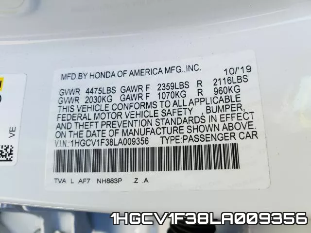 1HGCV1F38LA009356 фото 2