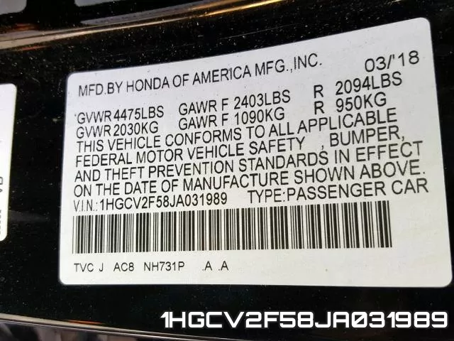 1HGCV2F58JA031989 фото 2