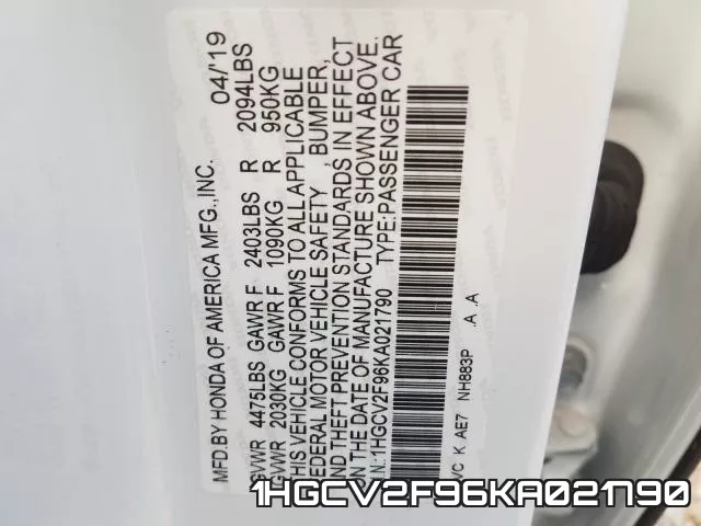 1HGCV2F96KA021790 фото 2