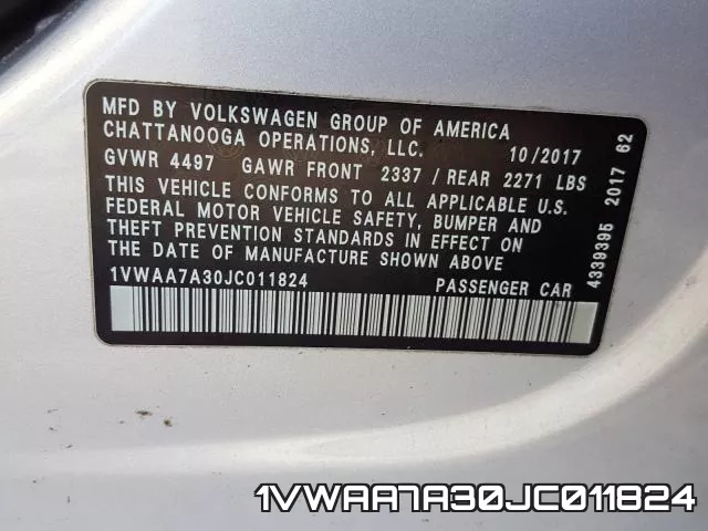 1VWAA7A30JC011824 фото 2
