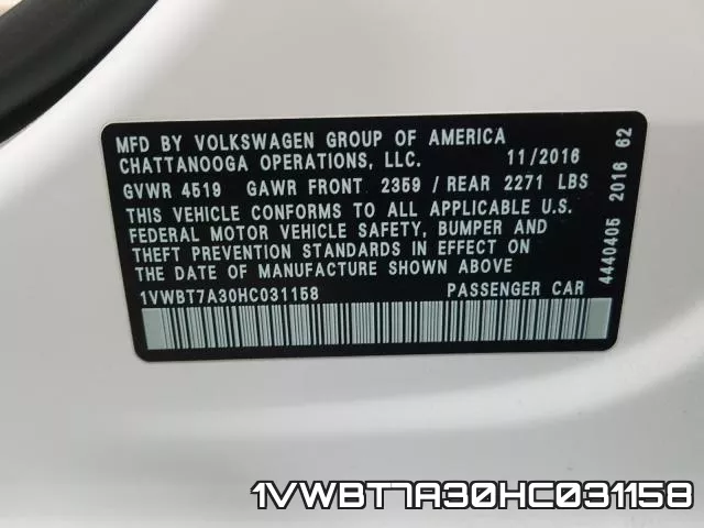 1VWBT7A30HC031158 фото 2