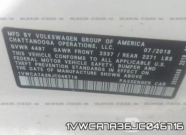 1VWCA7A36JC046716 фото 10