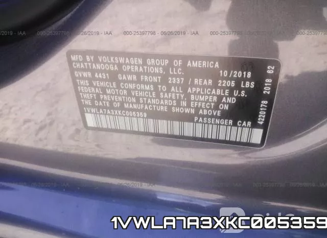 1VWLA7A3XKC005359 фото 10