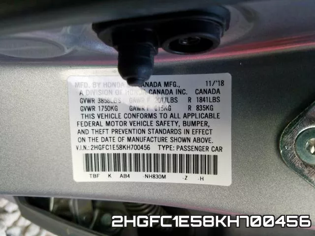 2HGFC1E58KH700456 фото 2