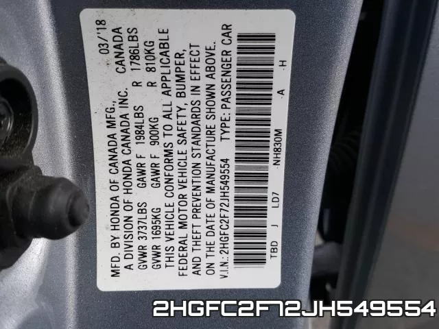 2HGFC2F72JH549554 фото 2
