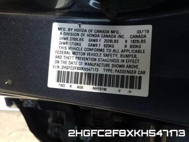 2HGFC2F8XKH547173 фото 2
