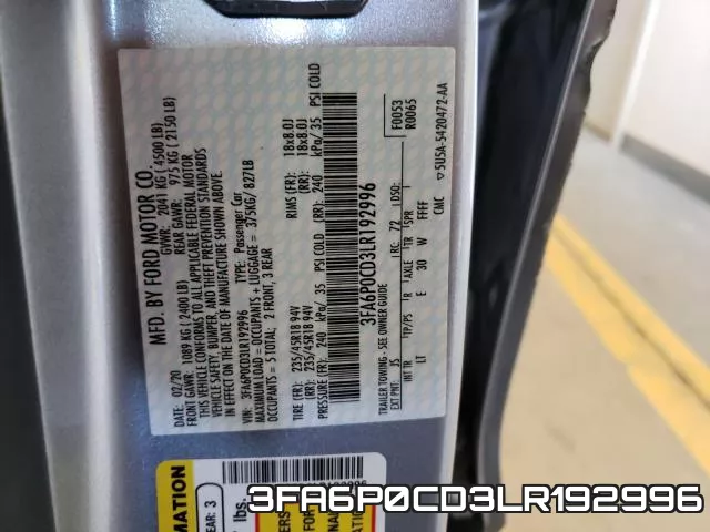 3FA6P0CD3LR192996 фото 2
