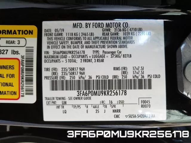 3FA6P0MU9KR256178 фото 2