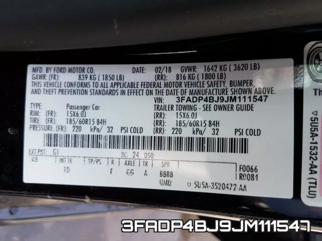 3FADP4BJ9JM111547 фото 2
