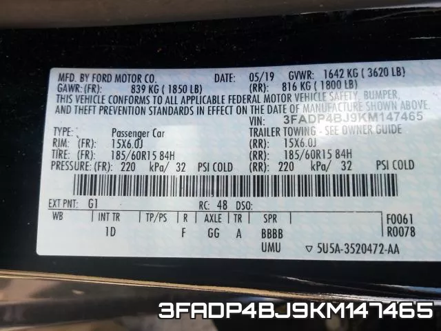 3FADP4BJ9KM147465 фото 2