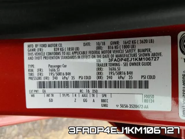 3FADP4EJ1KM106727 фото 2