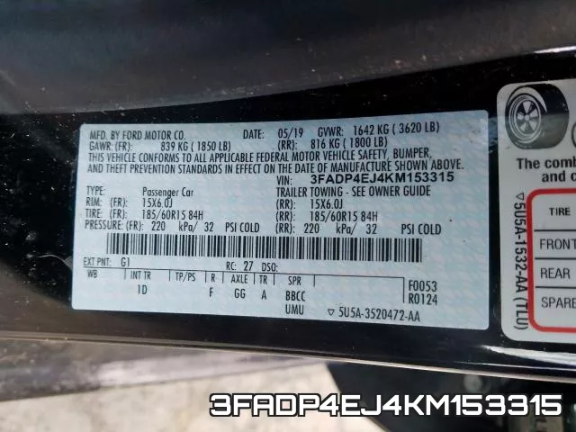 3FADP4EJ4KM153315 фото 2