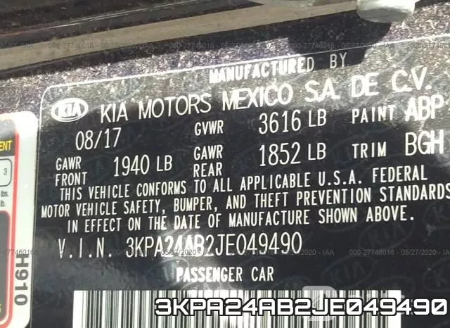 3KPA24AB2JE049490 фото 10