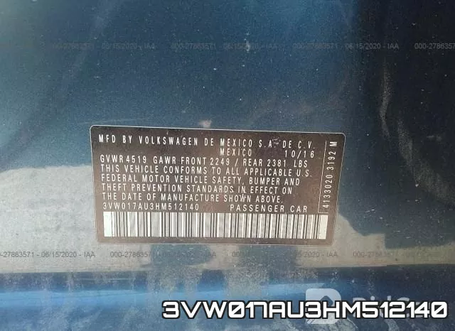 3VW017AU3HM512140 фото 10