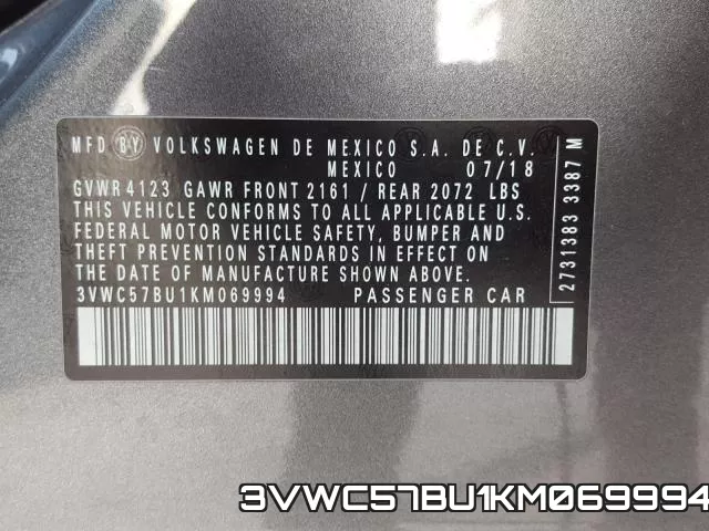3VWC57BU1KM069994 фото 2