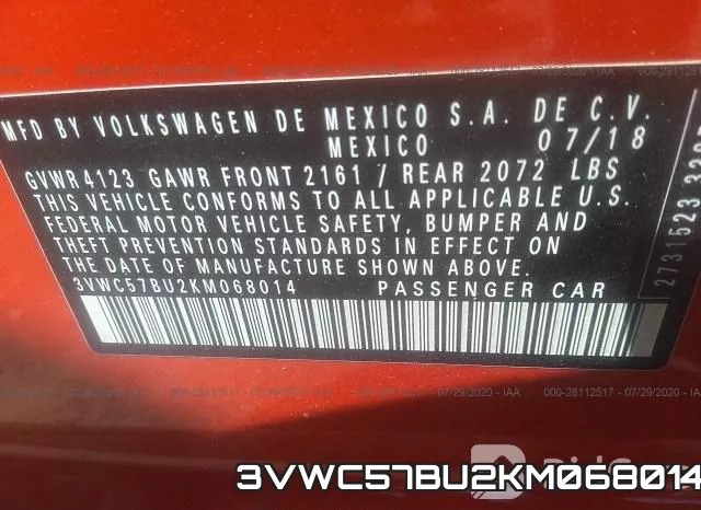 3VWC57BU2KM068014 фото 10