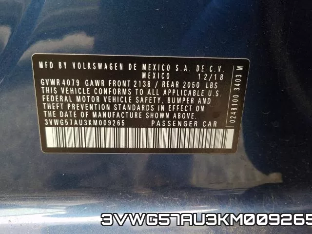 3VWG57AU3KM009265 фото 2
