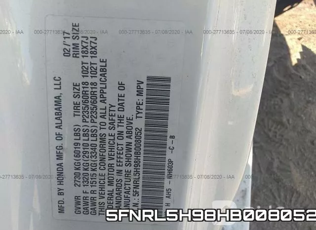 5FNRL5H98HB008052 фото 10