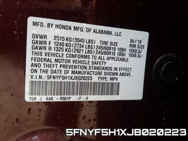 5FNYF5H1XJB020223 фото 2