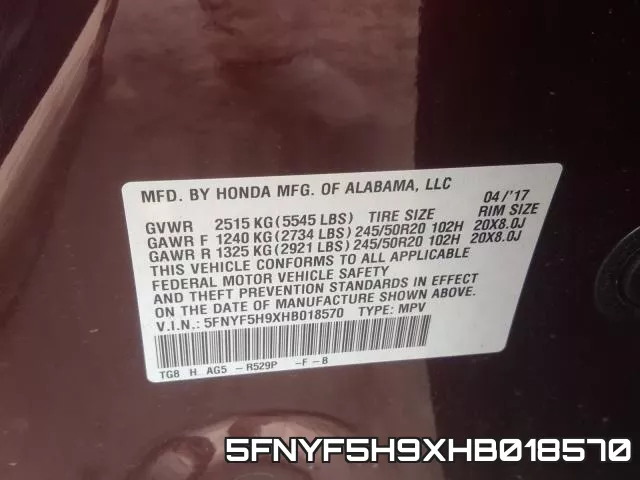 5FNYF5H9XHB018570 фото 2