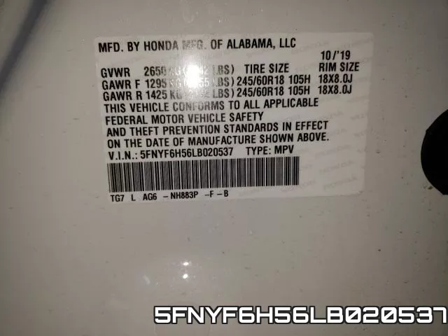 5FNYF6H56LB020537 фото 2