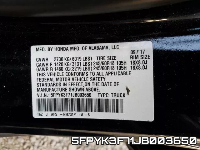 5FPYK3F71JB003650 фото 2