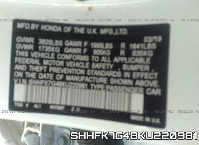 SHHFK7G48KU220981 фото 10
