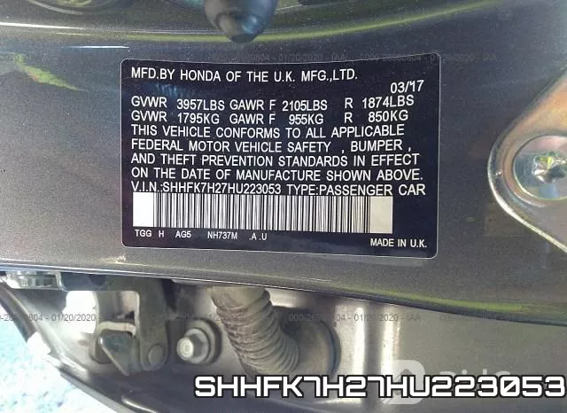 SHHFK7H27HU223053 фото 10