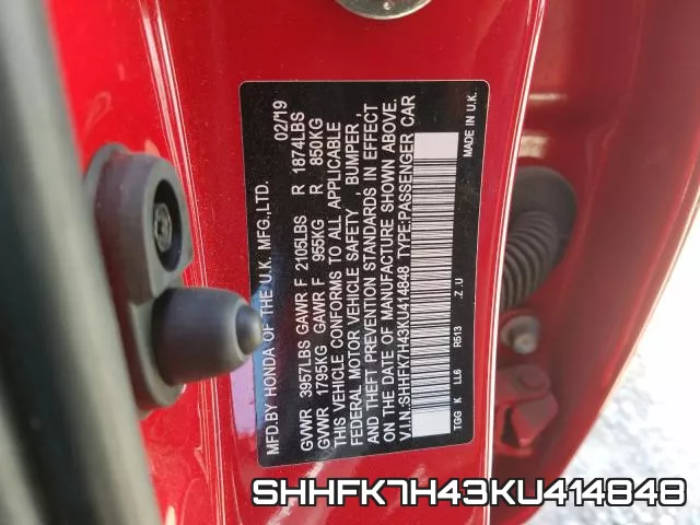 SHHFK7H43KU414848 фото 2