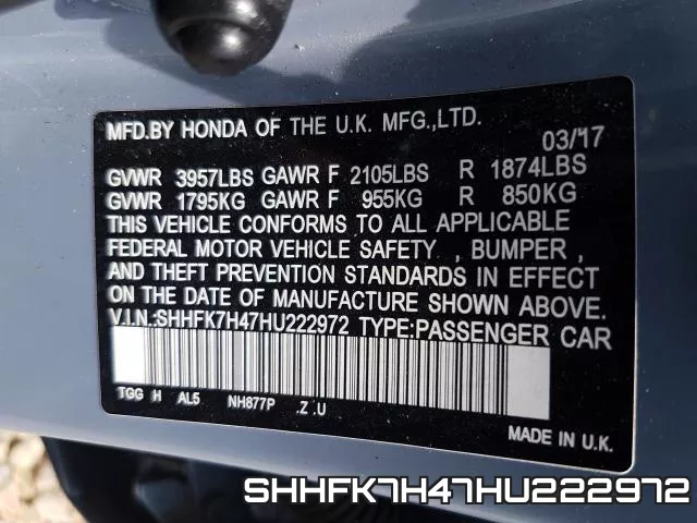 SHHFK7H47HU222972 фото 2