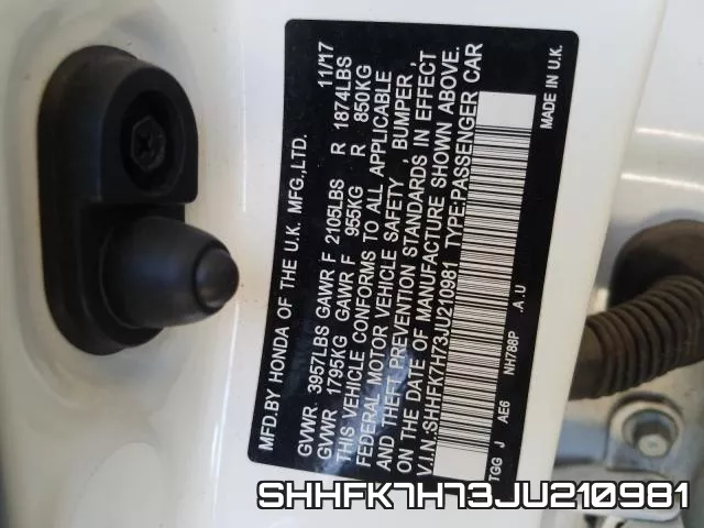 SHHFK7H73JU210981 фото 2