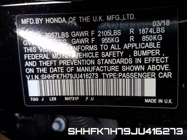SHHFK7H79JU416273 фото 2