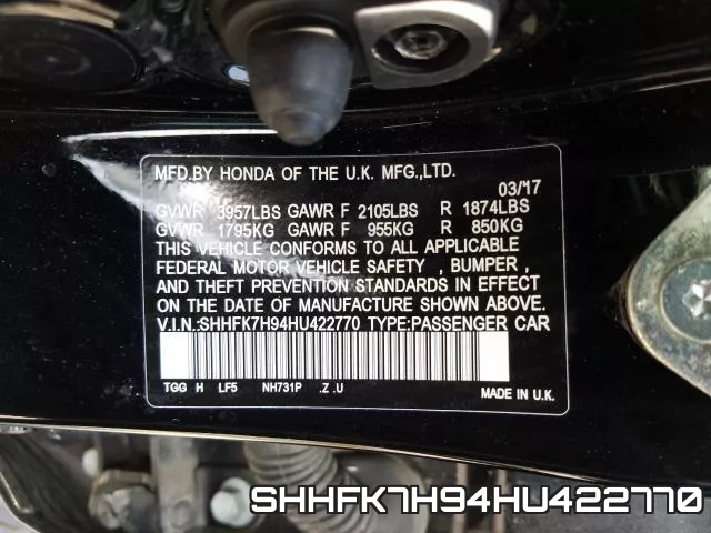 SHHFK7H94HU422770 фото 2