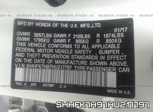 SHHFK7H97HU217797 фото 10