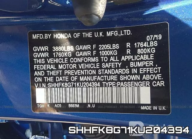 SHHFK8G71KU204394 фото 10