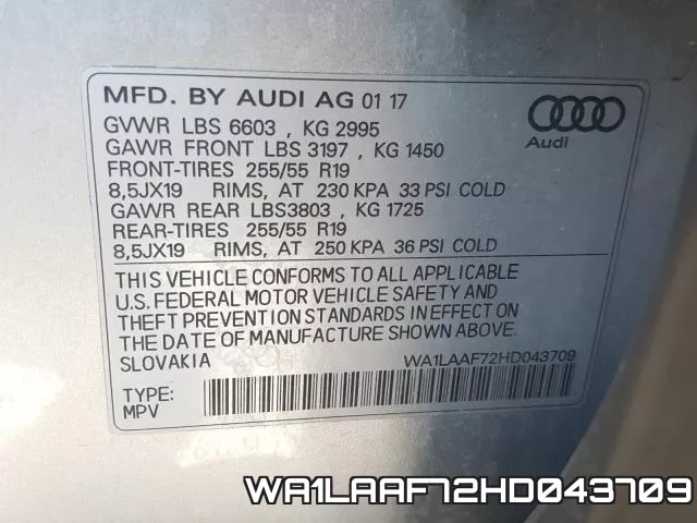 WA1LAAF72HD043709 фото 2