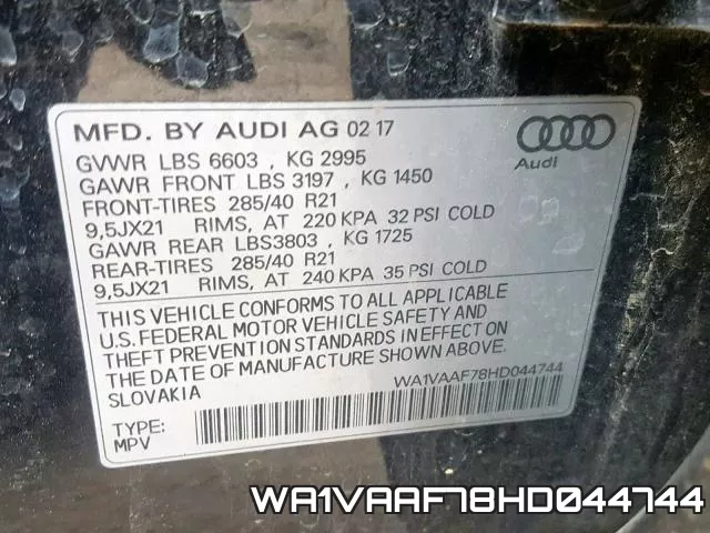 WA1VAAF78HD044744 фото 2