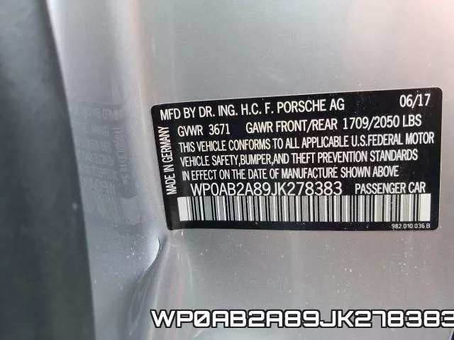 WP0AB2A89JK278383 фото 2