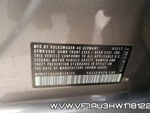 WVWVF7AU3HW178122 фото 2