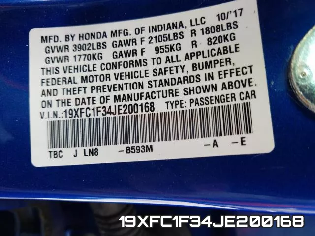 19XFC1F34JE200168 фото 2