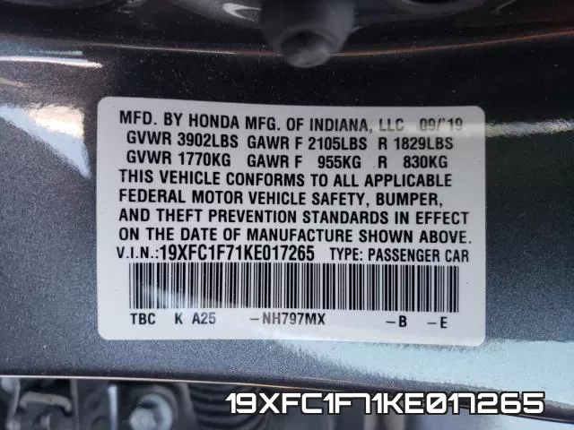 19XFC1F71KE017265 фото 2
