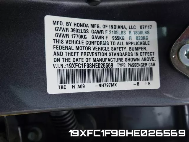 19XFC1F98HE026569 фото 2