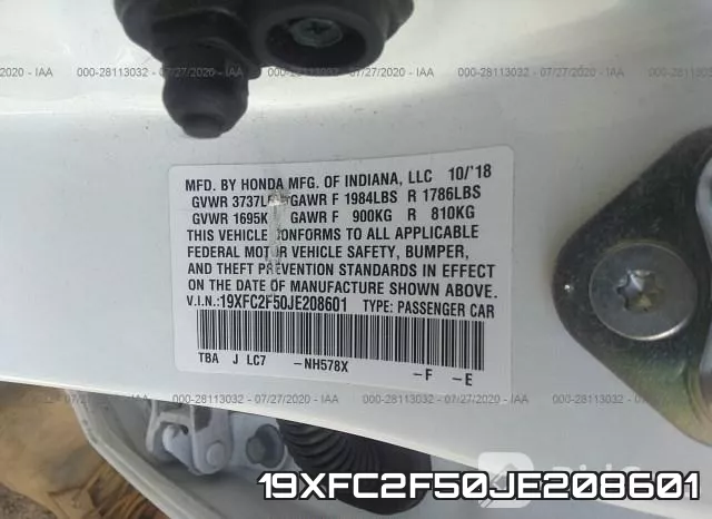 19XFC2F50JE208601 фото 10