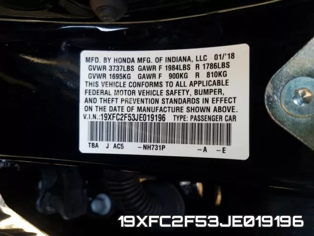 19XFC2F53JE019196 фото 2