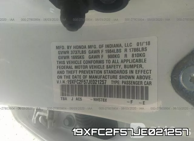 19XFC2F57JE021257 фото 10