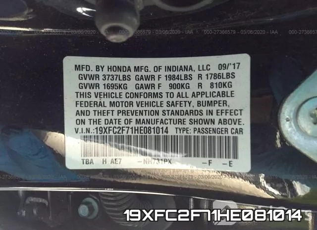 19XFC2F71HE081014 фото 10