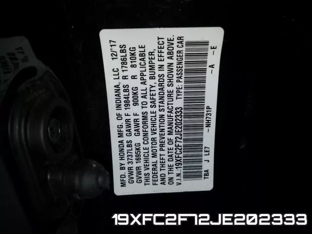 19XFC2F72JE202333 фото 2